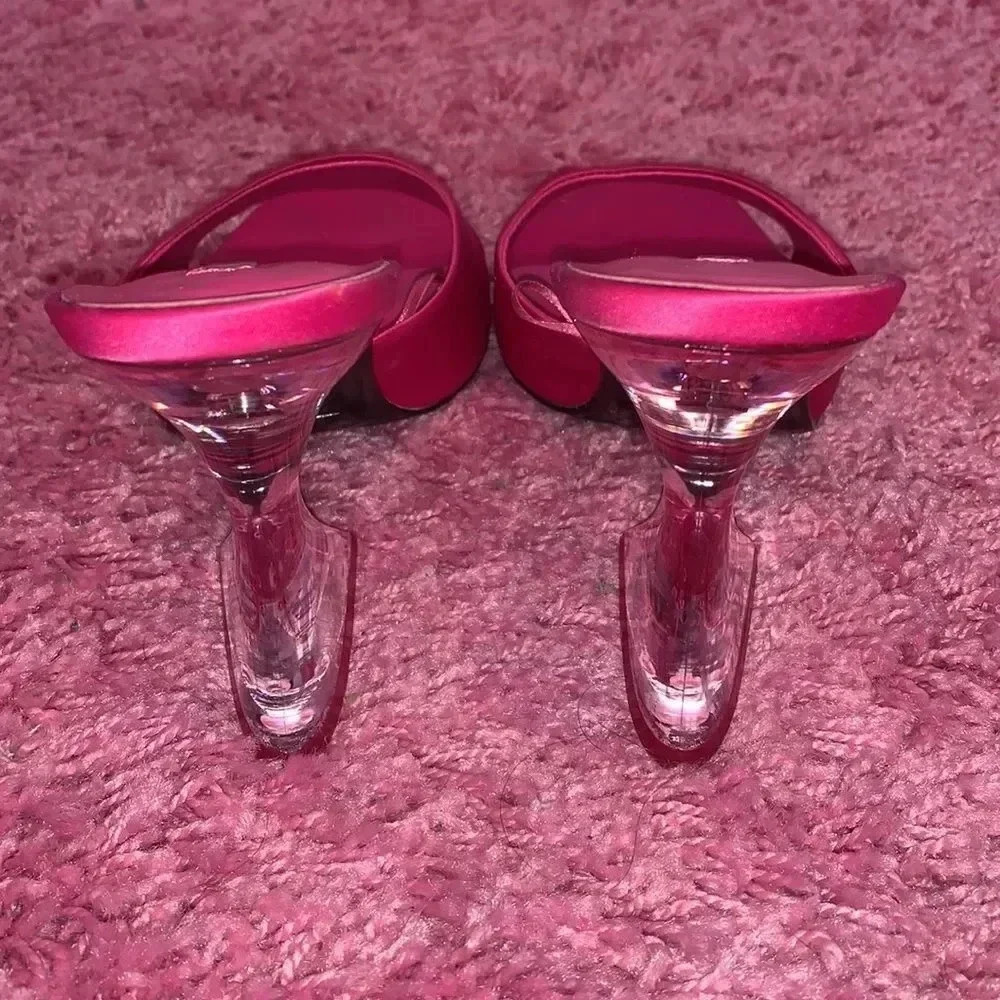 Zara Satin Heeled Methacrylate Mule Sandals Pink Size 8.5 - Picture 4 of 6